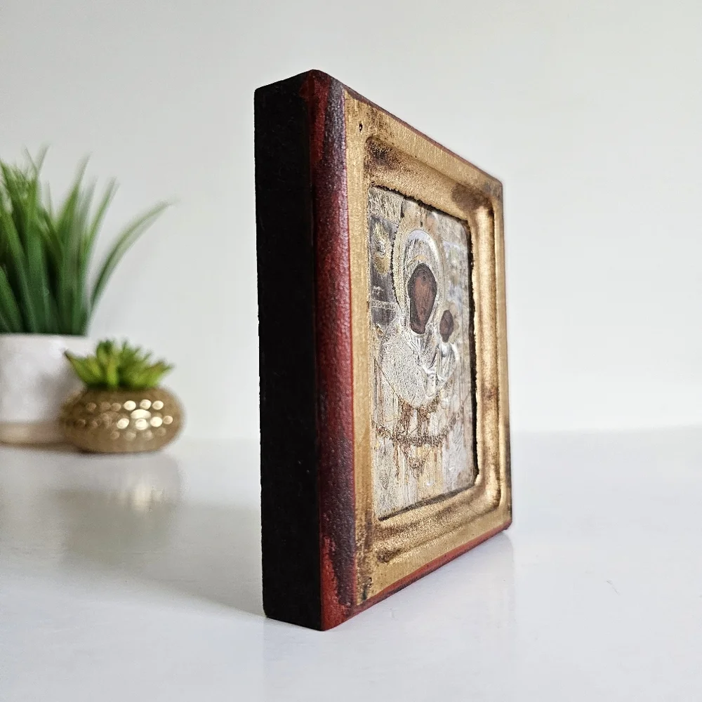 Byzantine Orthodox Icon Print Wood Gold-Tone Christian Religious Art